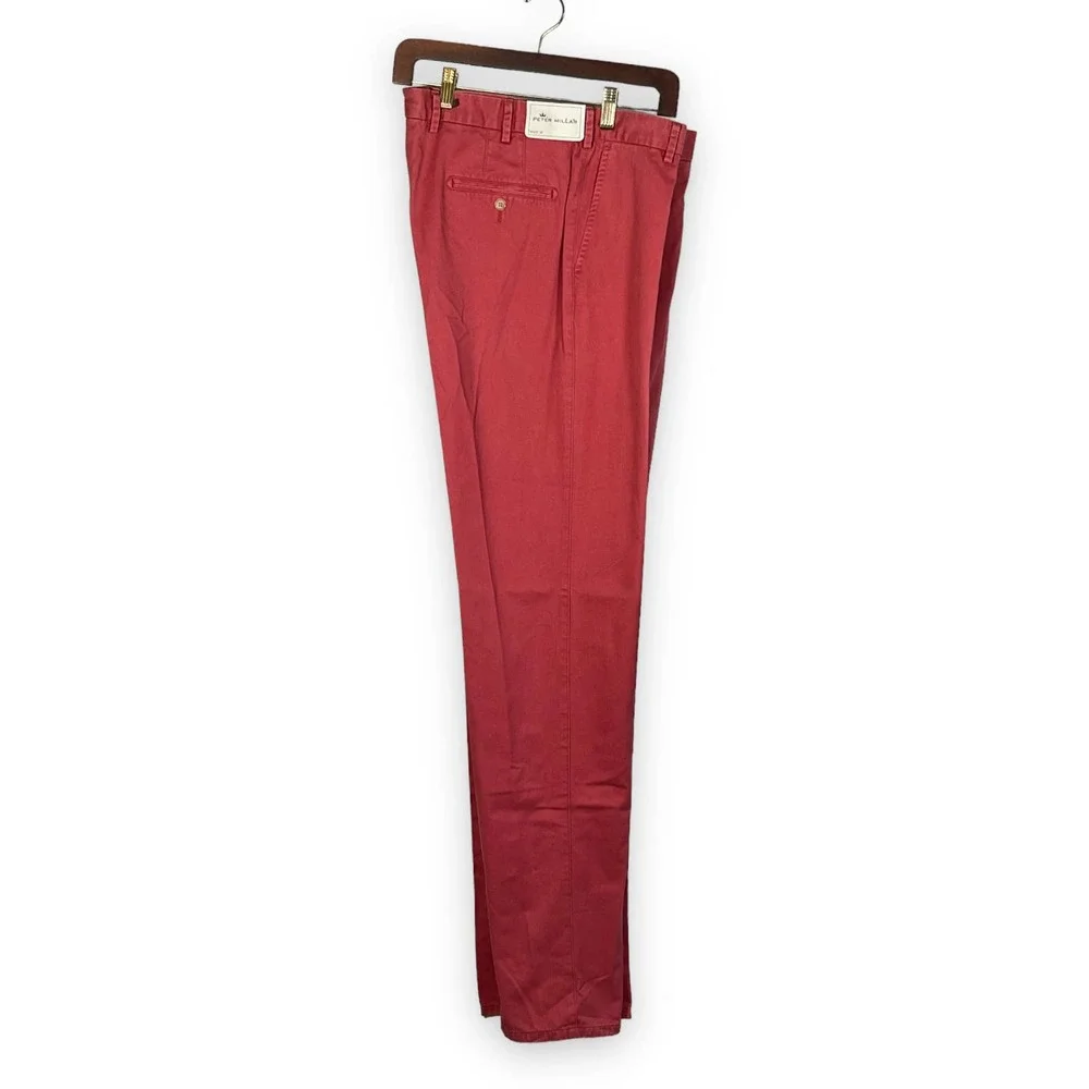 NEW NWT Peter Millar Washed Twill Flat Front Men's Pants Sport Red 36" x 37.5" - Picture 1 of 11